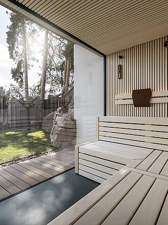 In der Panorama-Sauna auf Bozen & Umgebung blicken